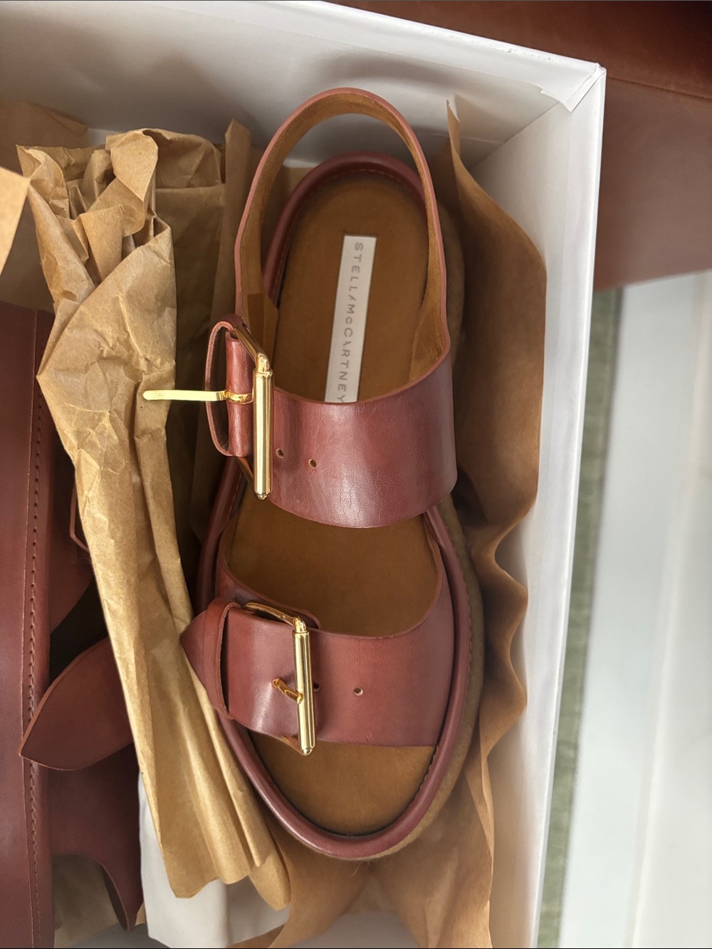 Stella McCartney Brown Double-Buckle Platform Sandals, 39